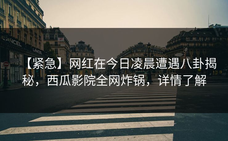 【紧急】网红在今日凌晨遭遇八卦揭秘，西瓜影院全网炸锅，详情了解